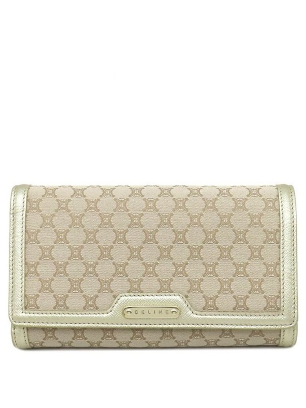 Celine Chain Wallet Macadam Canvas Leather Beige Gold Shoulder Bag